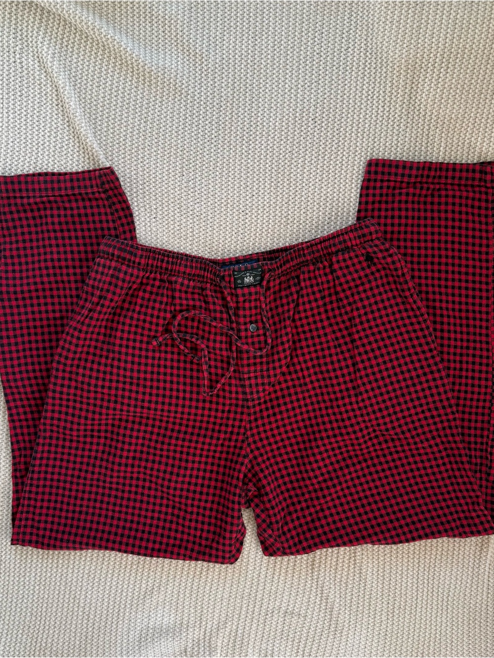 Polo Ralph Lauren Mens Large L Red Black Checkered Flannel Pajama Lounge Pants